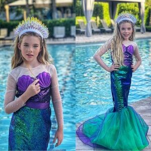 Mermaid Dress Girls, Mermaid Costume Toddler Girls Sequin Purple Green Halloween